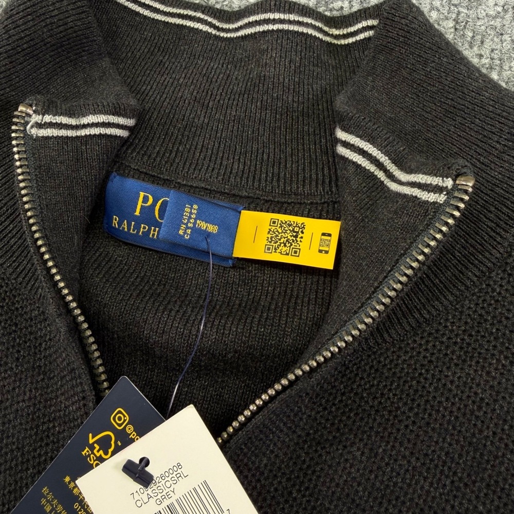 NEW Polo Ralph Lauren Quarter Zip Pullover Mens XXL Grey Cotton Textured Knit - Picture 8 of 11